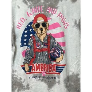 Simply Southern Red White Paws American Tie Dye Tshirt Women's Large‎